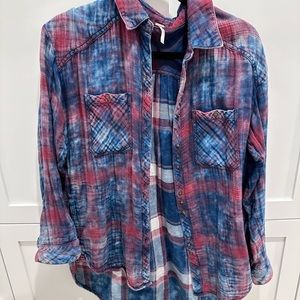 Free people oversized flannel, red/blue, size small